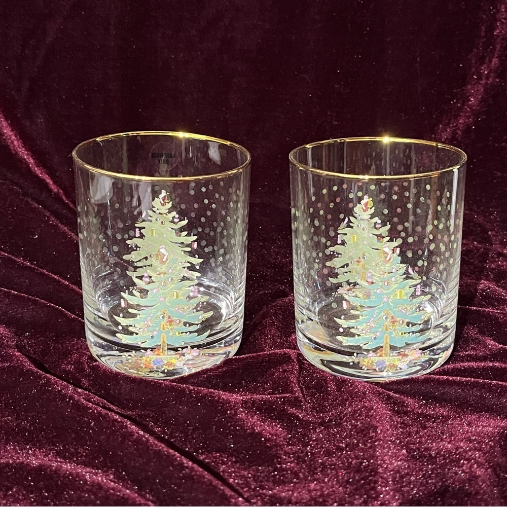 NEW Spode Double Old Fashioned Christmas Tree Gold Rim Replacement Glasses